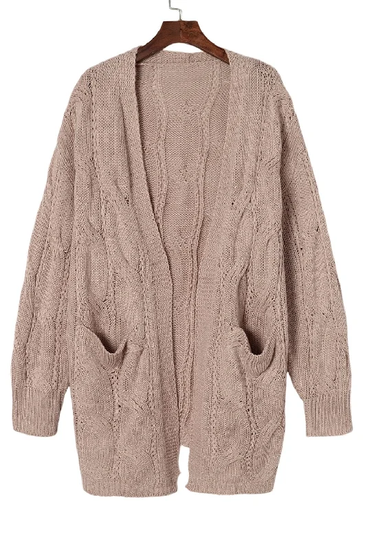 Bohemian Cable Knit Cardigan Toggled Drawstring Belted