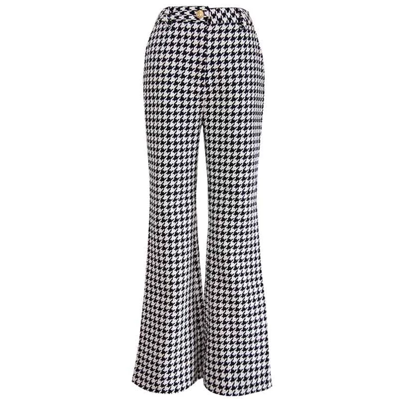 Womes Houndstooth Flared Pants Casual Lounge Pants