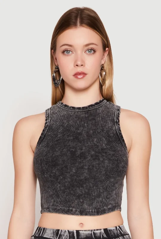 Ribbed Knit Acid Wash Cropped Tank Top cozy tank top