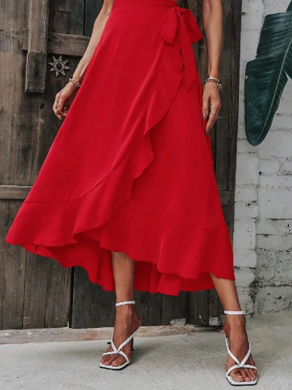 Tied Ruffled Midi Skirt chiffon skirt lightweight