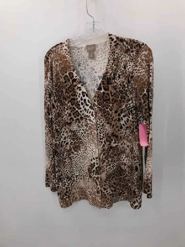 Pre-Owned Chico's Brown Size Small Printed Cardigan Front Pockets Side Pockets Patch Pockets Pre-Owned Chico's Brown Size Small Printed Cardigan Front Pockets Side Pockets Patch Pockets