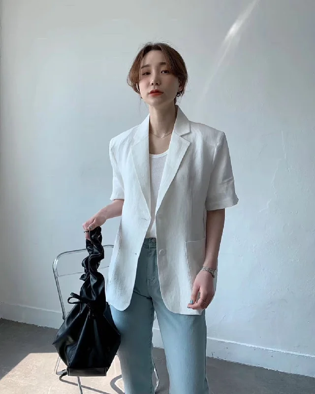 Korean Cotton Linen Casual Short Blazer Jackets Women Loose Short Blazer Coat Solid Vintage Elegant Outwear Chic 2022 Print Jacket Jacquard Jacket Patchwork Jacket
