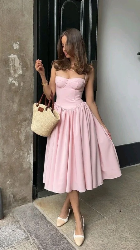 Pink A-Line Spaghetti Straps Long Party Dress Lovely Birthday Party Dress, DP4022 Tunics Practical easy-care