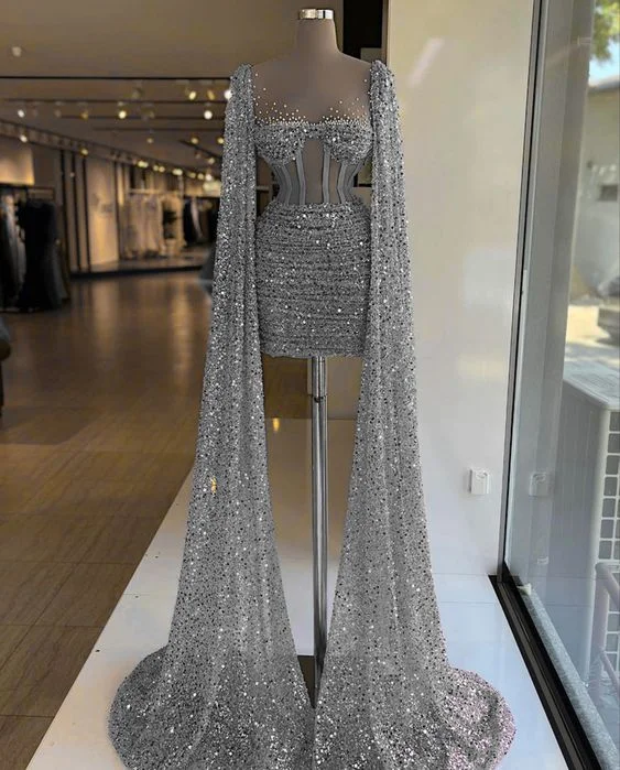 Silver Sequin Short Homecoming Dress Long Sleeves Party Dress c2548 Tunics Business professional Silver Sequin Short Homecoming Dress Long Sleeves Party Dress c2548 Tunics Business professional