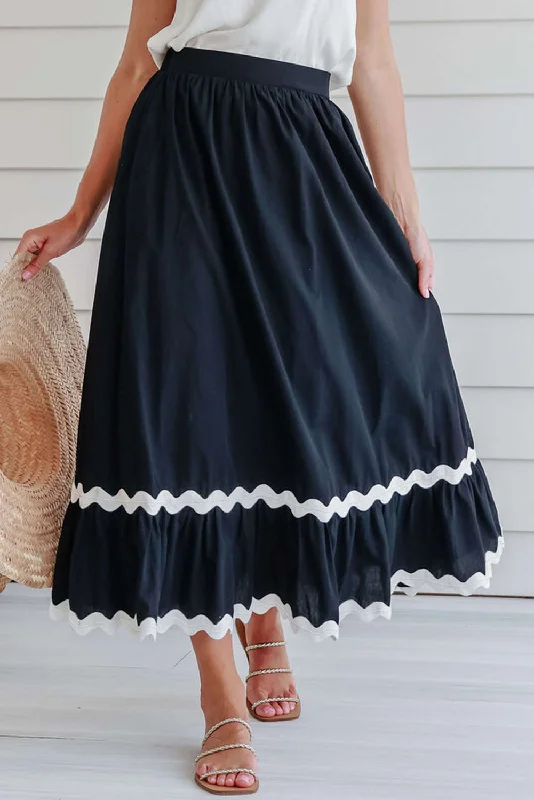 Contrast Trim Elastic Waist Skirt denim skirt classic