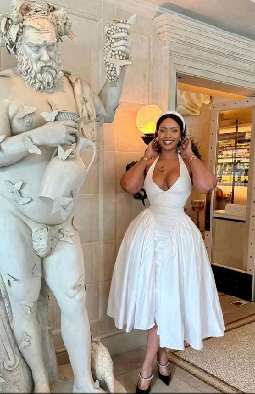 White Halter A-Line Midi Length Party Dress Birthday Outfits, DP3761 Tunics Bestseller popular White Halter A-Line Midi Length Party Dress Birthday Outfits, DP3761 Tunics Bestseller popular