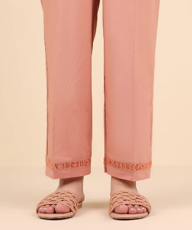 Solid Cambric Straight Pants Comfortable Pleated Pants