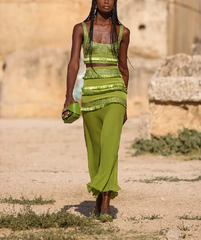 Woven Raffia Top And Skirt spandex blend skirt
