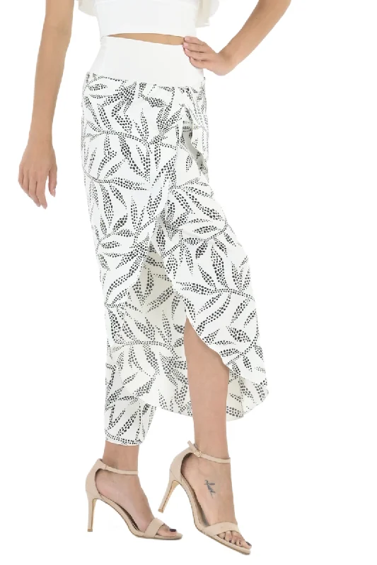 Dotted Leaf Print Wrap Tango Pants Comfortable Wide-Leg Pants