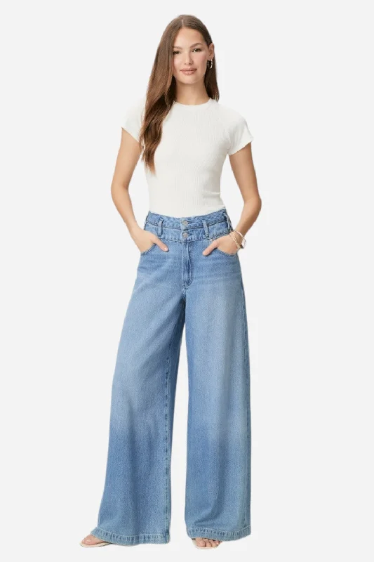 Paige Portia Double Waistband Ultra Wide Leg Pants Fashionable Button-Up Pants