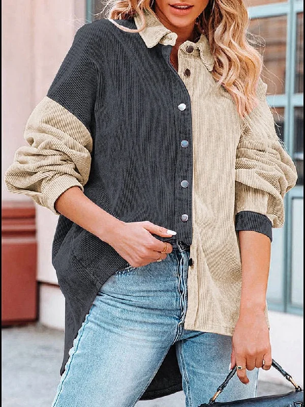 Bicolor Corduroy Oversized Shirt Jacket Snapped Jacket Toggled Jacket Drawstring Jacket Bicolor Corduroy Oversized Shirt Jacket Snapped Jacket Toggled Jacket Drawstring Jacket