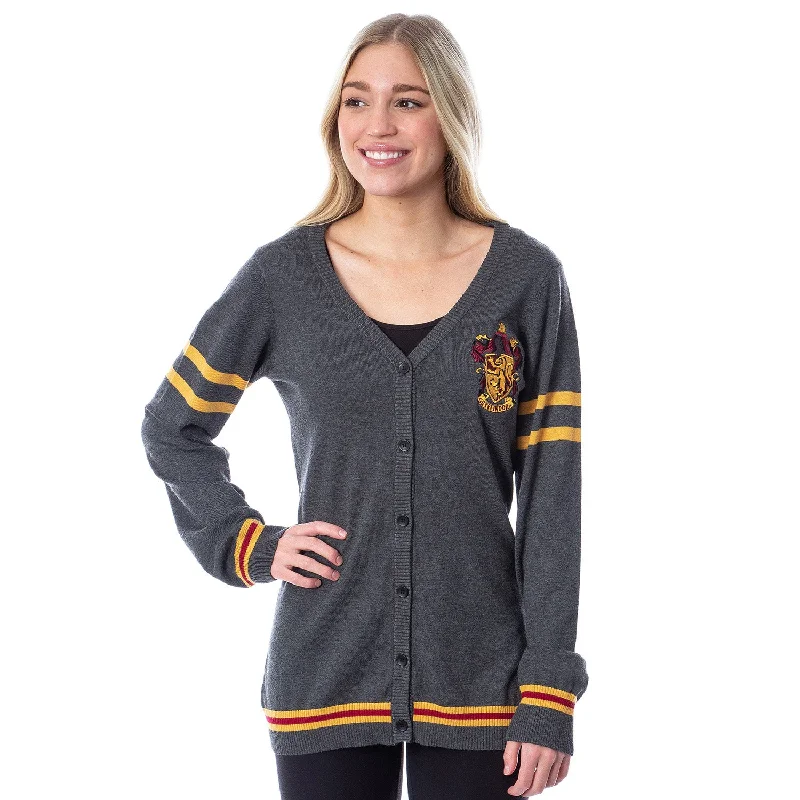 Harry Potter Womens Gryffindor House Open Front Cardigan Juniors Knit Sweater Wool Fabric Cashmere Fabric Tweed Fabric