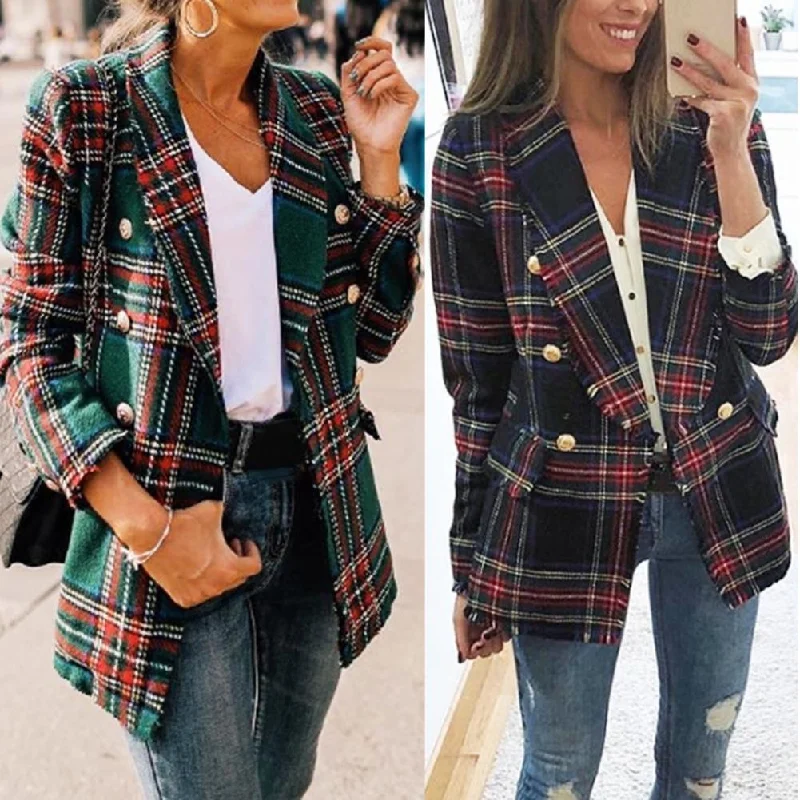 Office Lady Double Side Woolen Cardigan Plaid Double-breasted Blazer Jacket Female Casual Coats Plaid Ladies Outerwear Mesh Cardigan Canvas Denim Office Lady Double Side Woolen Cardigan Plaid Double-breasted Blazer Jacket Female Casual Coats Plaid Ladies Outerwear Mesh Cardigan Canvas Denim