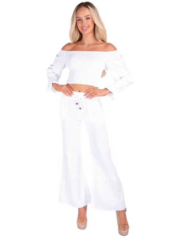 'Paloma' Flare Pants White Comfortable Jogger Trousers
