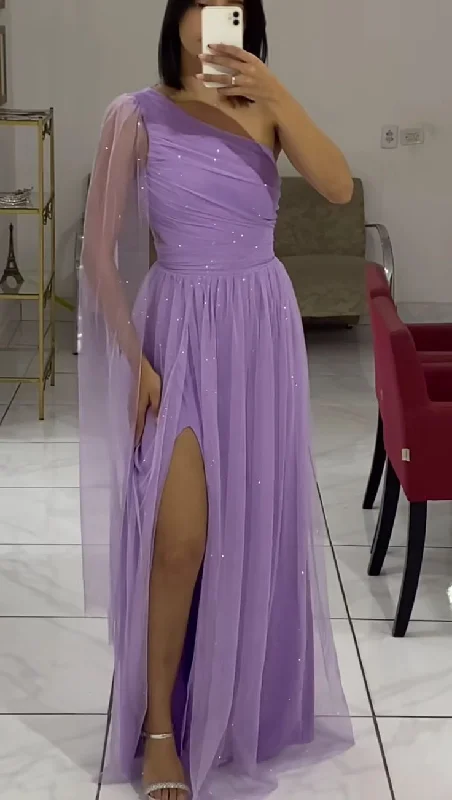 Light Purple One Shoulder A-Line Long Formal Party Dress DP3926 Glittery Long Formal Light Purple One Shoulder A-Line Long Formal Party Dress DP3926 Glittery Long Formal
