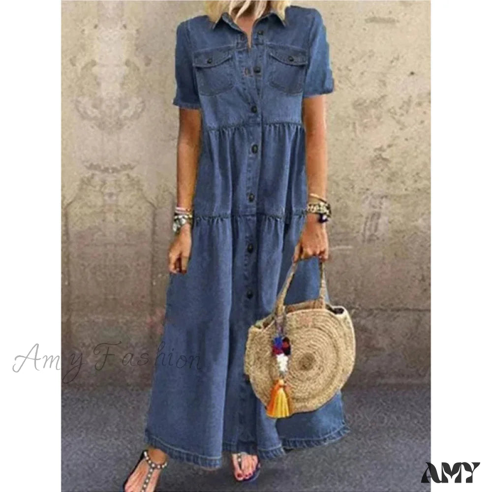 Amy Fashion - Fashion Casual Splicing Cardigan Vintage Long Dress Zippered Buttoned Snapped