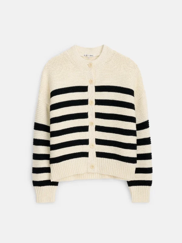 Nico Striped Cardigan in Cotton Striped Floral Plaid