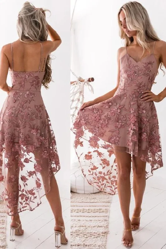 Sexy Straps High Low Blush Pink Short Party Dresses C26 Tunics Polka dots