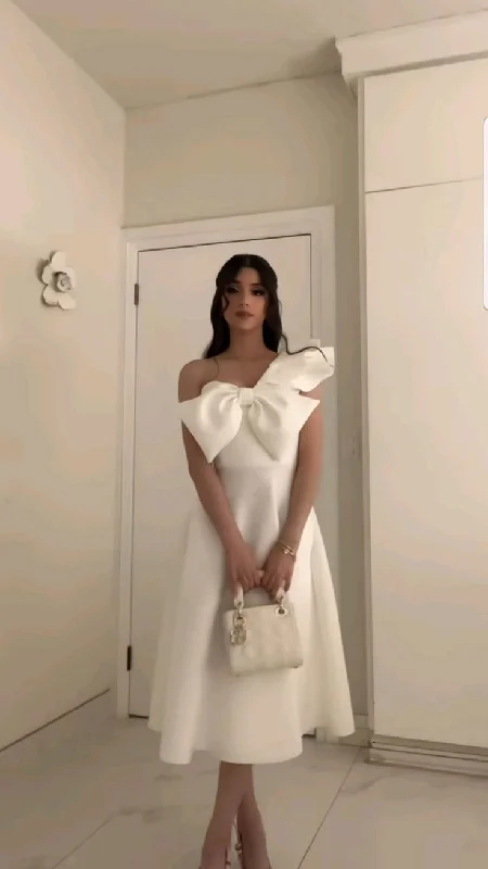 White One Shoulder A-Line Cute Midi Length Party Dress DP3838 Tunics Designer luxury White One Shoulder A-Line Cute Midi Length Party Dress DP3838 Tunics Designer luxury