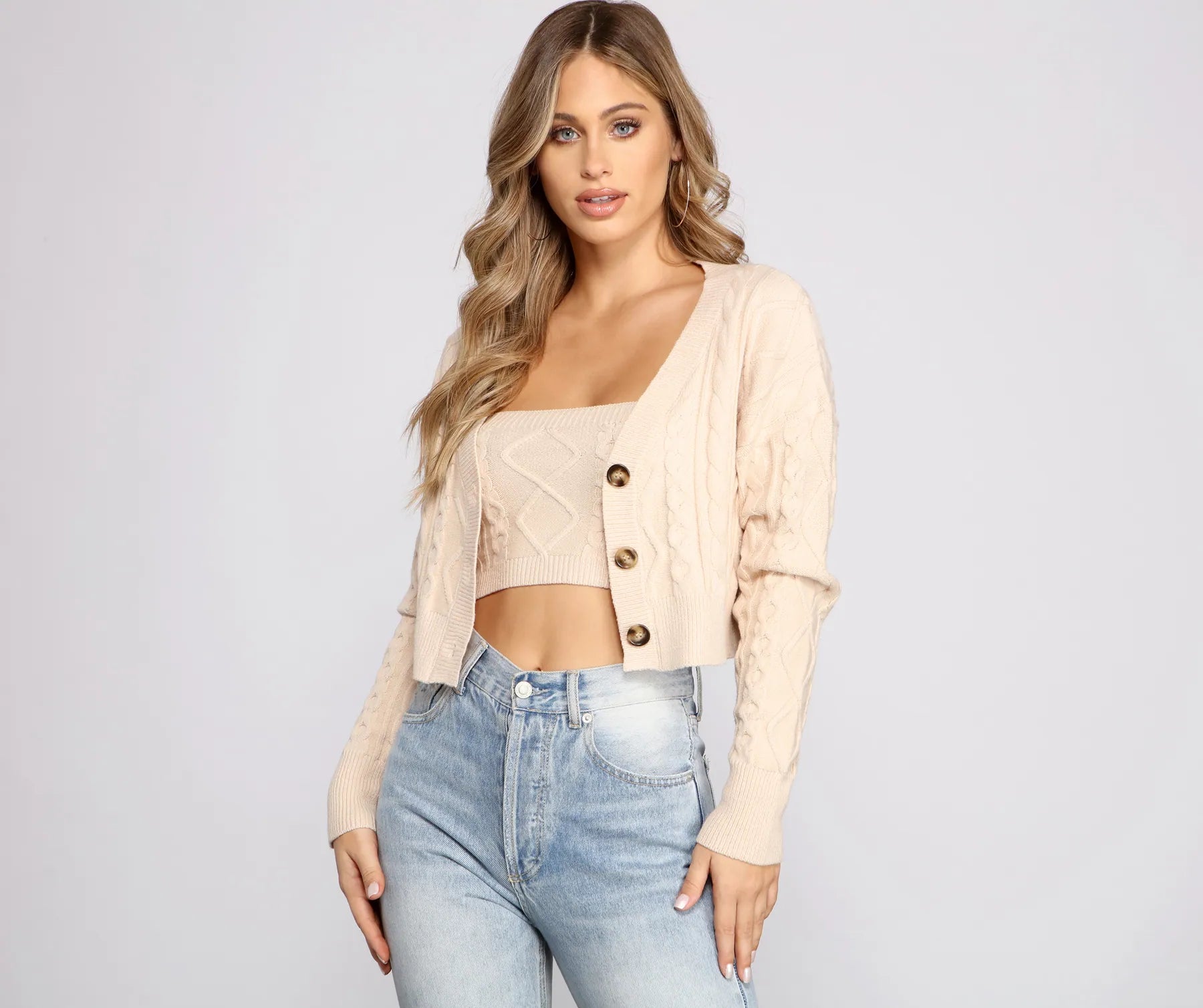 She's A Trendsetter Cable Knit Cardigan Striped Floral Plaid