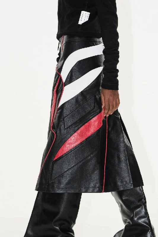 Colorblock Biker Leather Skirt denim skirt casual