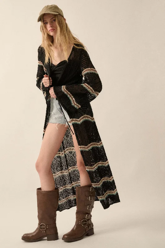 Diamond Drift Striped Crochet Duster Cardigan Cardigan Knitwear Sweater