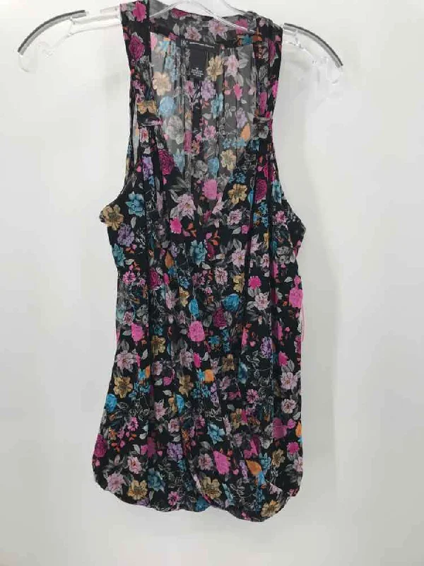 Pre-Owned INC Black Size Medium Floral Tank Top peach tank top