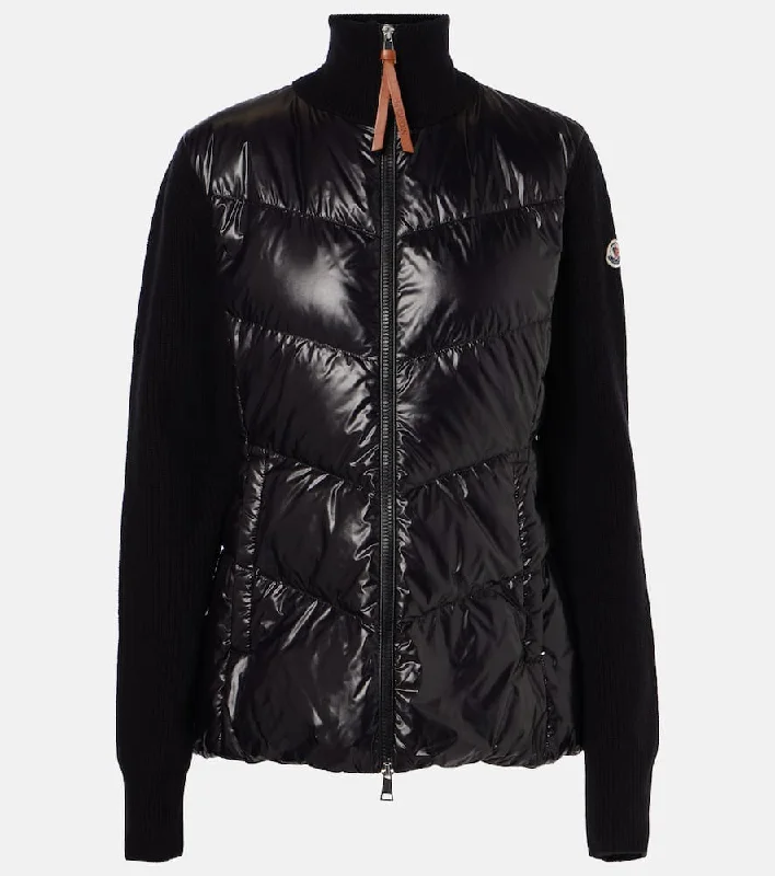 Moncler Down-paneled wool-trimmed cardigan Front Pockets Side Pockets Patch Pockets