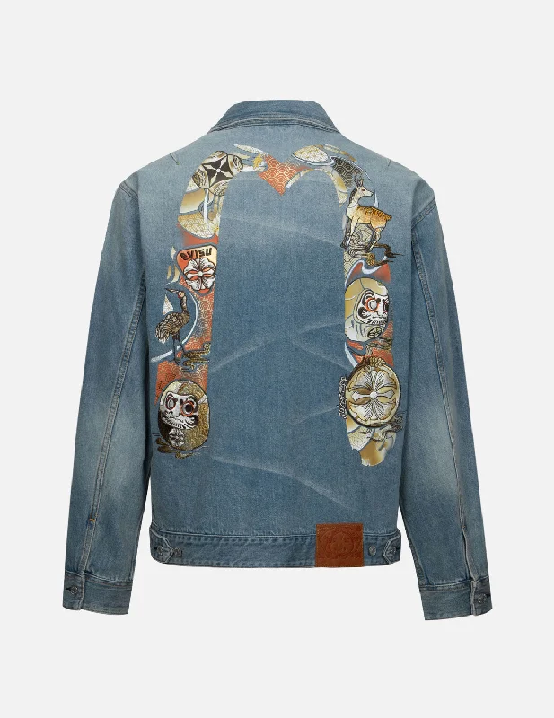 Hanafuda Daruma Daicock Embroidery Relax Fit Denim Jacket Denim Jacket Leather Jacket Suede Jacket Hanafuda Daruma Daicock Embroidery Relax Fit Denim Jacket Denim Jacket Leather Jacket Suede Jacket