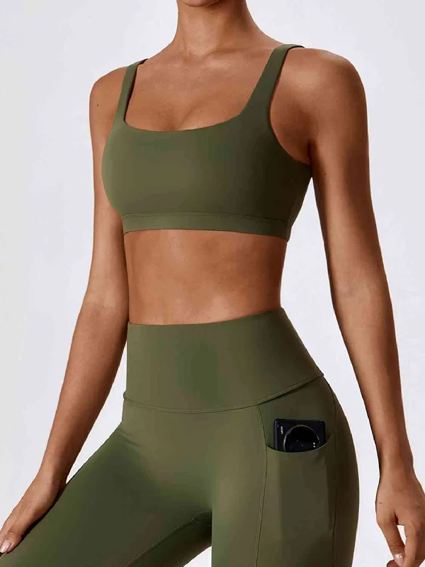 Square Neck Cropped Sports Tank Top lace back tank