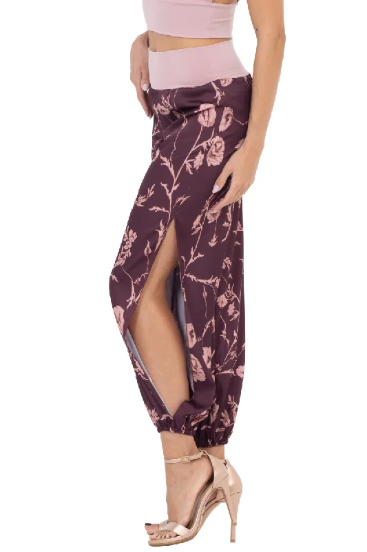 Satin Floral Babucha Tango Pants Fashionable Track Pants
