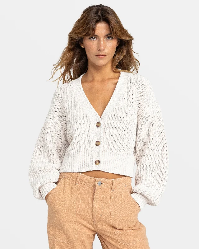 Sundaze Washed Cardigan - Egret Fitted Slim Tailored