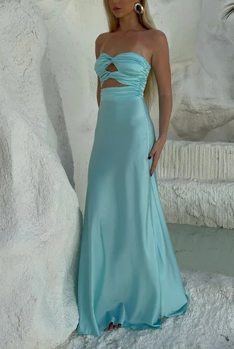 Simple Strapless Long A Line Party Dress Prom Dress cc1392 Tunics Yoga stretchy