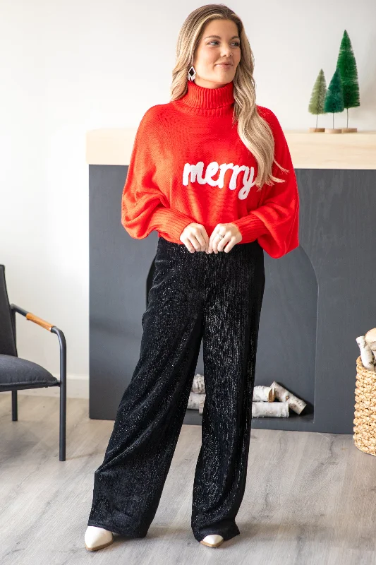 Black Velvet Wide Leg Pants With Lurex Relaxed High-Waist Trousers