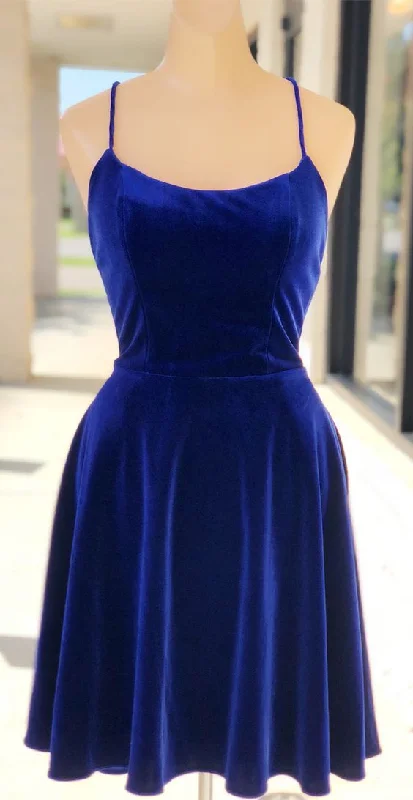 Simple Royal Blue Velvet homecoming Party Dress C1180 Tunics Seasonal trendy