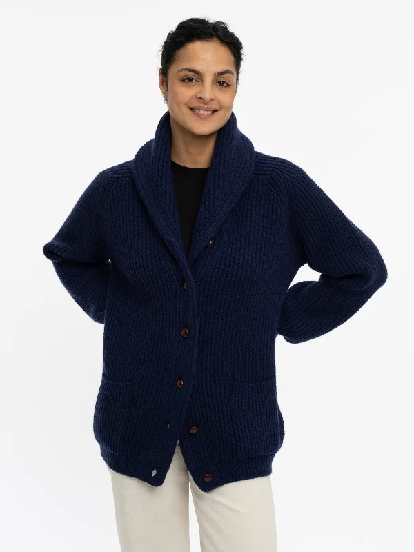 THE KENNEDY CARDIGAN | BRITISH BLUE Cashmere Blend Cotton Blend Poly Blend