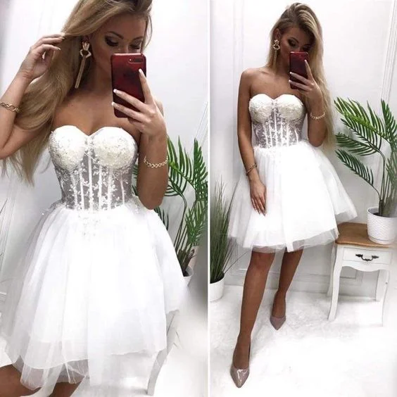 princess A-line party dress ,sweetheart tulle lace homecoming dress C619 Tunics Seasonal trendy