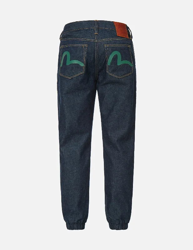 Seagull Print Denim Jogger Pants Comfy High-Waist Jeans