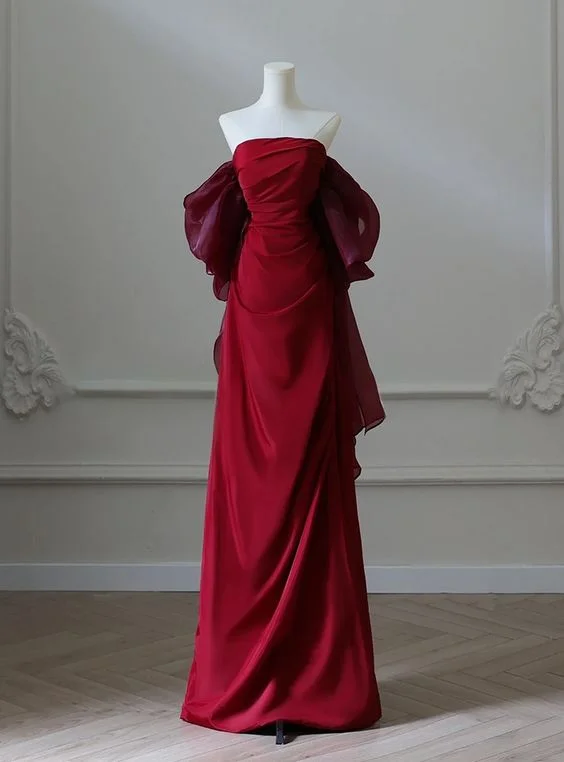Burgundy Strapless Pleats Prom Dress Elegant Mermaid Evening Dress Wedding Party Dress cc1440 Cowl Neckline Elegant