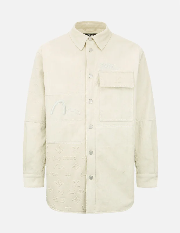 Embossed Monogram Padded Shirt Jacket Print Jacket Jacquard Jacket Patchwork Jacket