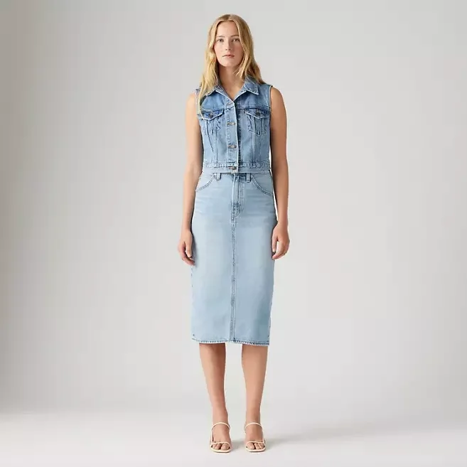 Levis Womens High Rise Slit Skirt - Clean Hem Light Wash lace skirt intricate