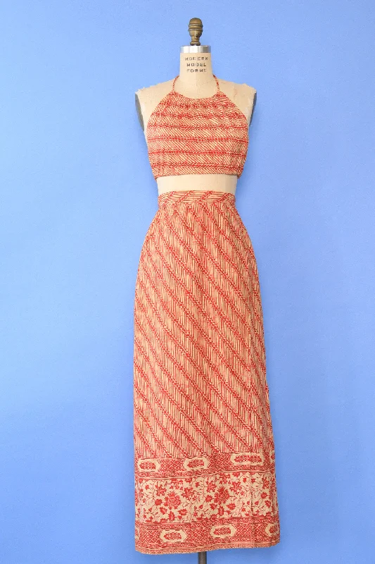 Batik Halter and Wrap Skirt Ensemble XS-M wool skirt thick
