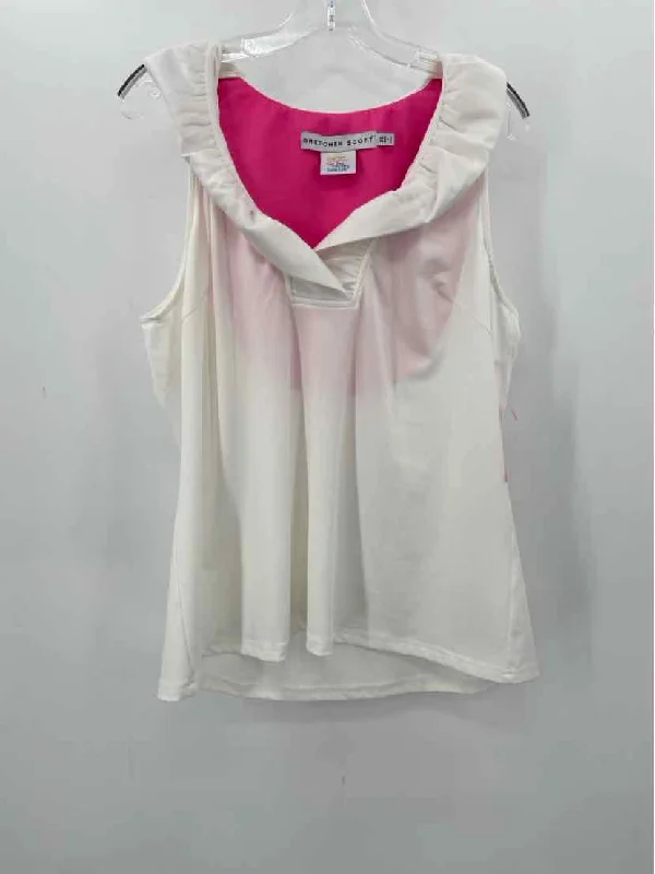 Pre-Owned Gretchen Scott White Size XL Ruffle Tank Top striped tank top