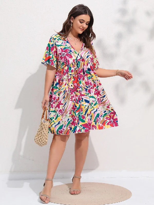BerriesJam - Floral Print Flutter Sleeve Deep V-neck Knee Length Skirt linen skirt light BerriesJam - Floral Print Flutter Sleeve Deep V-neck Knee Length Skirt linen skirt light