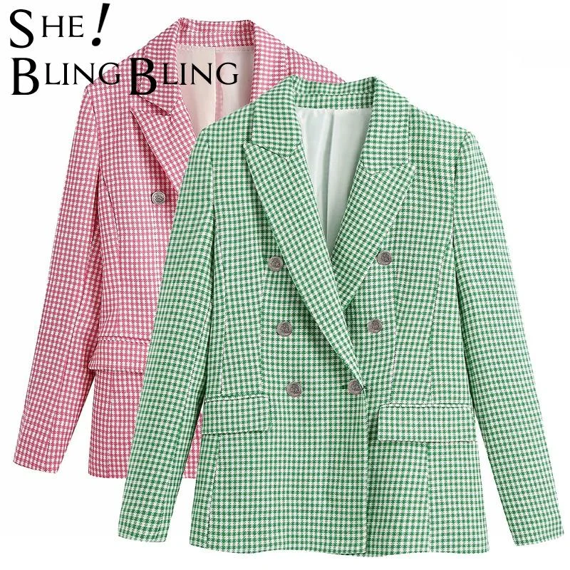 SheBlingBling Green Pink Houndstooth Pattern Women Casual Suit Jacket Spring Autumn Chic Double Breast Slim Office Lady Blazers Cotton Jacket Linen Jacket Terry Jacket SheBlingBling Green Pink Houndstooth Pattern Women Casual Suit Jacket Spring Autumn Chic Double Breast Slim Office Lady Blazers Cotton Jacket Linen Jacket Terry Jacket