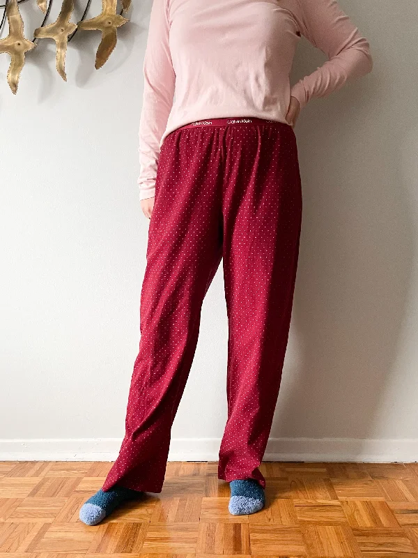 Calvin Klein Red Heart Polkadot Logo Lounge Holiday Sleep Pants - Medium Elegant Wool Trousers