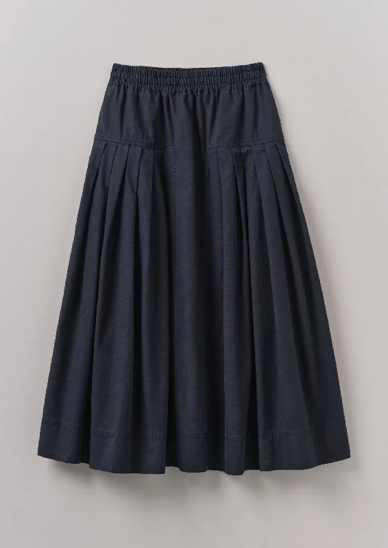 Pleated Organic Cotton Skirt | Navy velvet skirt luxury