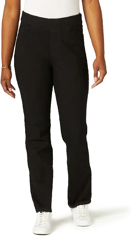 Chic Classic Collection Women's Easy-fit Elastic-Waist Pant Classic Straight-Leg Pants