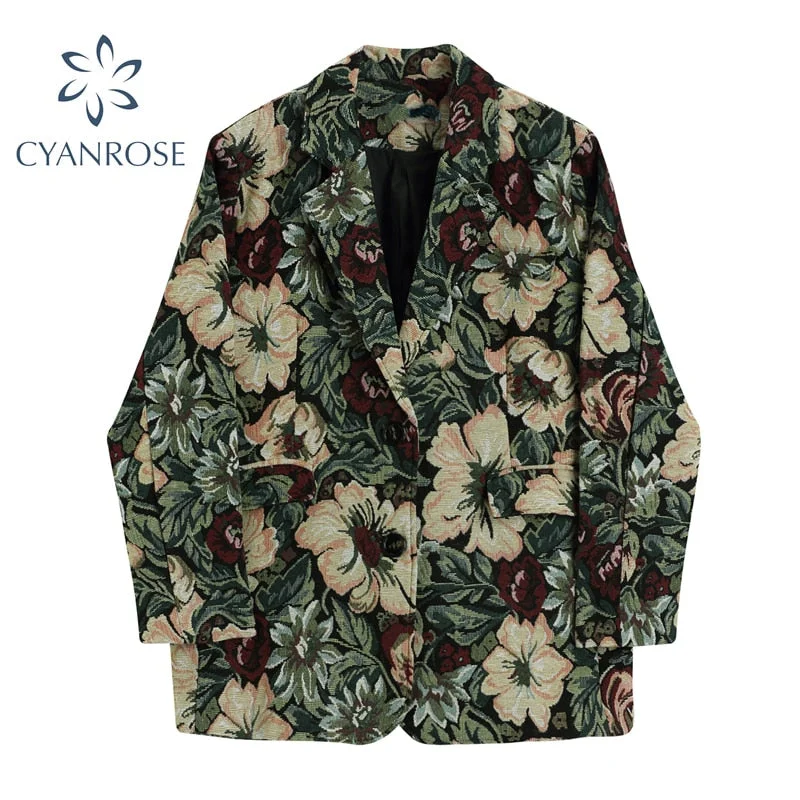 Floral Print Vintage Blazer Women 2022 Autumn Winter Korean Loose Casual Coat Long Sleeves Pocket Outwear Female Jacket Striped Jacket Polka Dot Jacket Floral Jacket Floral Print Vintage Blazer Women 2022 Autumn Winter Korean Loose Casual Coat Long Sleeves Pocket Outwear Female Jacket Striped Jacket Polka Dot Jacket Floral Jacket