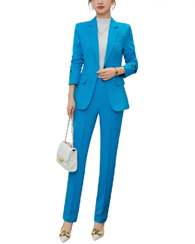 Bossy Chic 2pc Blazer & Pant Set Relaxed Linen Pants